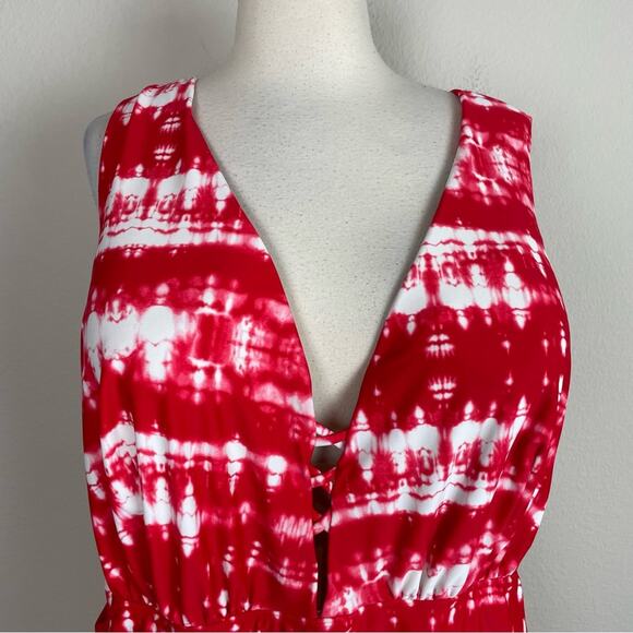 Cacique Red White Tie Dye Abstract Print  One pIece Swimsuit 44DD - Picture 3 of 10